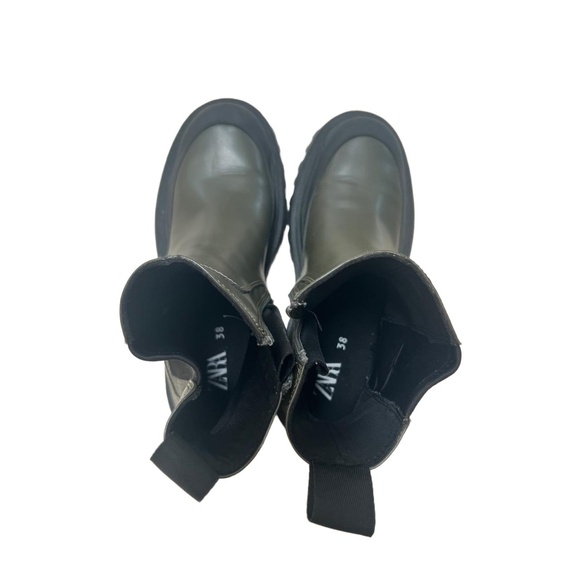 Zara Womens Ankle Boots Size EU 38 US 7.5 Dark Green Stretch Chunky - Picture 9 of 10